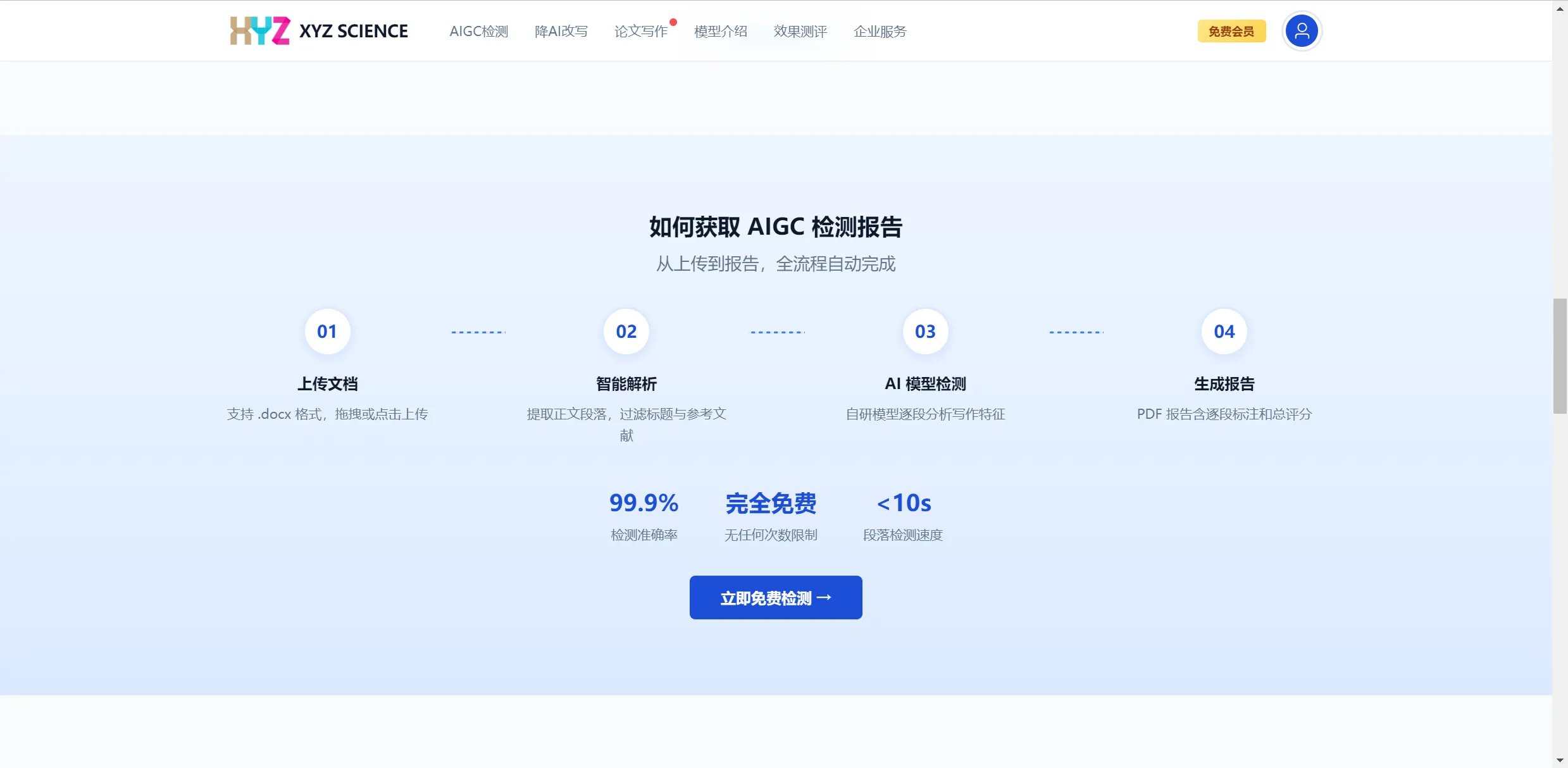 AIGC 检测 4 步流程:上传文档 → 智能解析 → AI 模型检测 → 生成报告